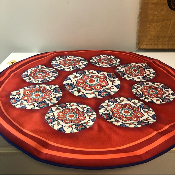 Bakhe Persian Velvet Table Linen Set Table Runner Circle Tablecloth Red Blue - Picture 6 of 14